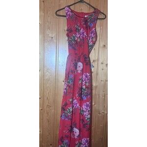 Eliza J Size 6 Red Floral Sleeveless Maxi Dress Tie Waist NWT